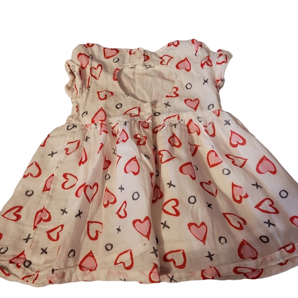 Old Navy 12-18M Dress White Pink Red Hearts Lined Short Sleeve - Picture 2 of 4